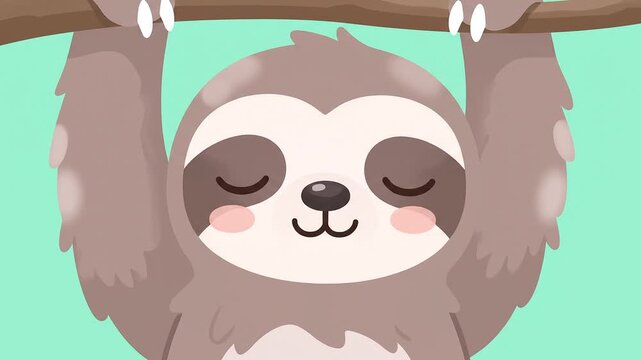 Simple 3D Cartoon Animation of a Sloth Slowly Blinking and Smiling Calmly