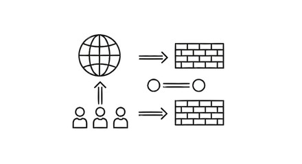 Network security concept with firewall protecting users and internet access.