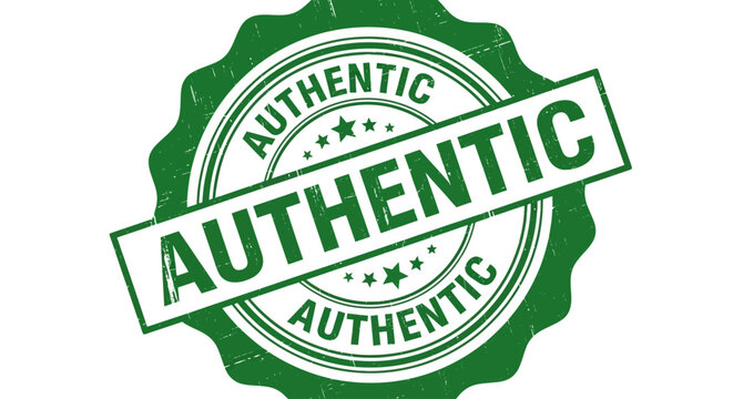 Authentic green rubber stamp with distressed texture, symbolizing quality, originality, and genuine approval for products or services