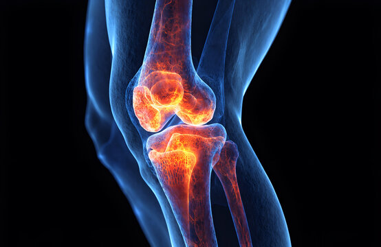 Knee xray with inflammation showing knee pain relief concept medical diagnosis of joint pain human body Bone injury