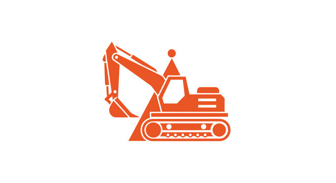 Orange Excavator Icon on White Background Construction Machine.