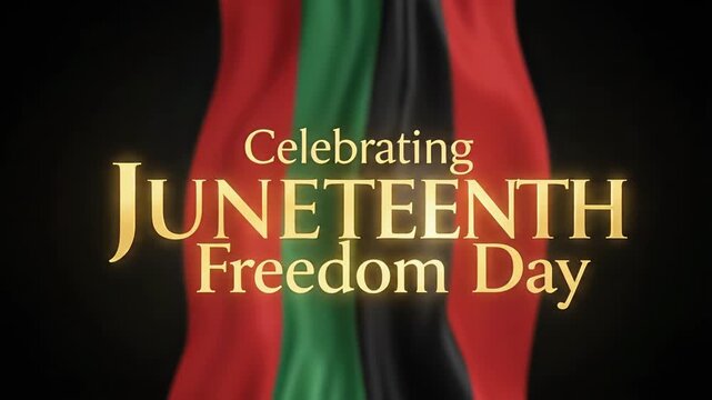 Juneteenth Freedom Day Gold Typography With Flowing Flag Colors Cinematic Animation
