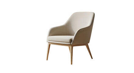 Fototapeta premium Modern single armchair with light beige upholstery and wooden legs
