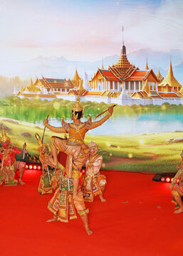 The Well Known Ramakien Hero Phra Ram has Victory over Taksa King Totsakan in Thai Masked Dance KHON, a UNESCO intangible cultural heritage of Humanity