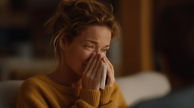 Candid unposed moment of therapist and client both tearing up during breakthrough session, tissues shared, genuine connection visible, perfect for therapeutic relationship, emotional processing,