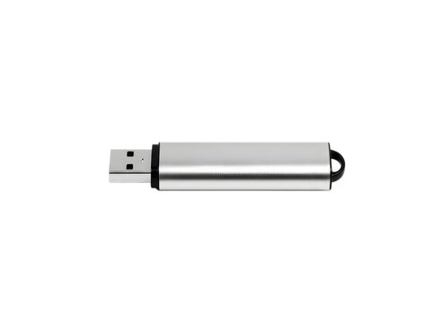Silver USB Flash Drive with Cap and Keyring Attachment for Storage