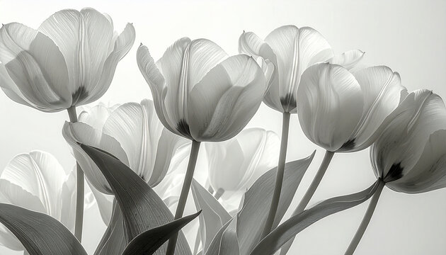 Tulip チューリップ 176 Close-up of Elegant White Tulips with Detailed Veins in Glowing Backlight（輝く逆光の中で細部まで描かれた優雅な白チューリップのクローズアップ）