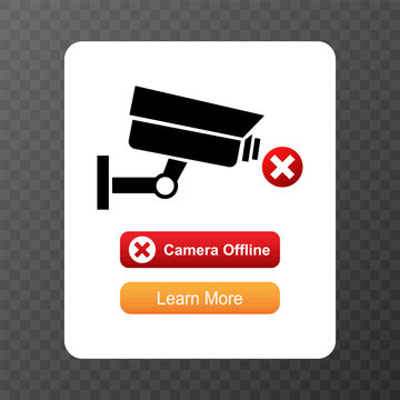 Security camera offline warning interface with CCTV icon and error message. vector illustration