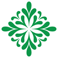 Fototapeta premium Intricate green botanical snowflake design with symmetrical leaf-like patterns