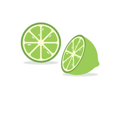 Fresh lemon and lime citrus fruits with slices and green leaves in a healthy natural vector illustration showing juicy yellow and green fruit