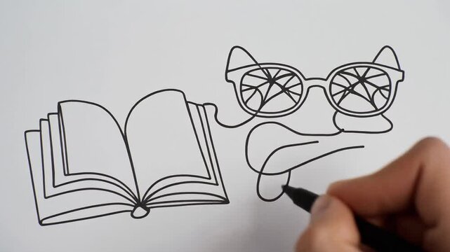 Hand drawing book and glasses.