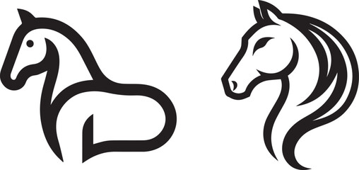 Two stylized black horse heads and bodies on white background Vector, illustration © Vector hub BD