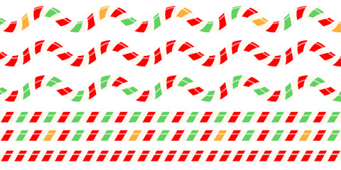 Obraz premium Set of line twisted red and green , yellow candy cane. Forms templates for the holiday. Vector isolated