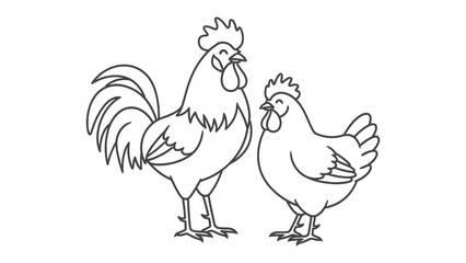 Farmyard Friends: A charming illustration depicts a rooster and a hen standing side-by-side. The rooster boasts a proud posture, while the hen exudes a calm and composed demeanor. © Mahbuba
