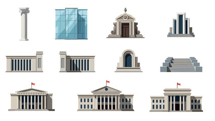 Fototapeta premium Collection of diverse architectural structures in flat design style
