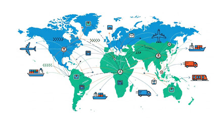 Obraz premium Global Logistics and Transportation Network Map.