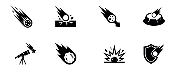 Meteor and asteroid impact icons set for space and astronomy design vector illustration © Roberto_Caravelli