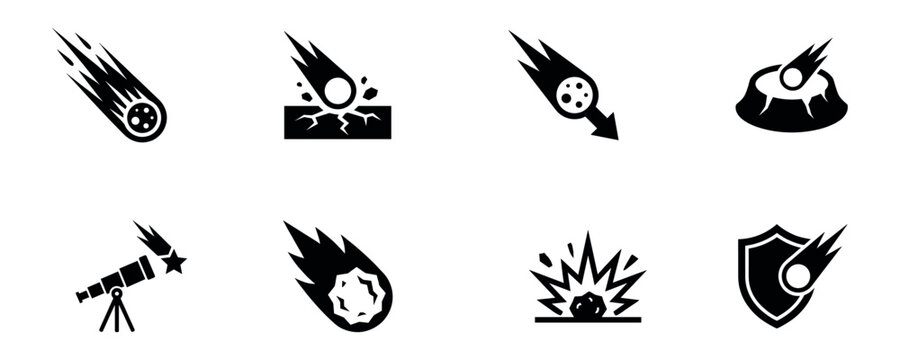 Meteor and asteroid impact icons set for space and astronomy design vector illustration