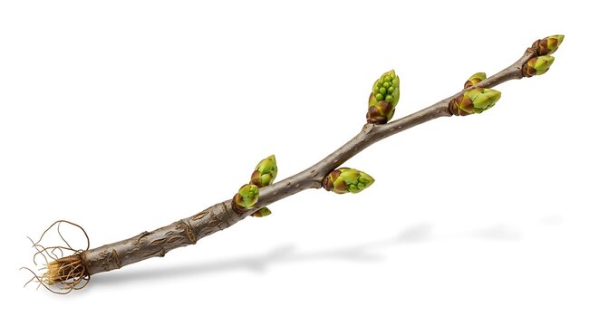 Branch with Buds on White Background.