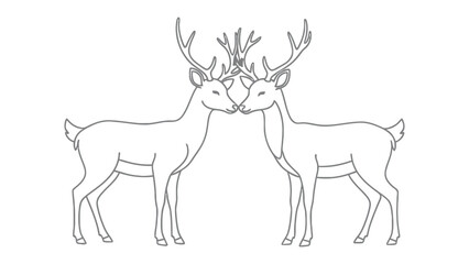 Embracing Stag: Two elegant stags in a tender moment, their antlers intertwined, painted in a minimalist style, depicting a scene of connection and serenity.