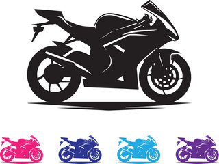 Obraz premium A black motorcycle with colorful motorcycle silhouettes Vector, illustration