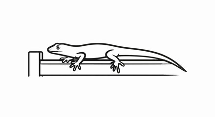Fototapeta premium A black and white line drawing of a gecko resting on a horizontal bar