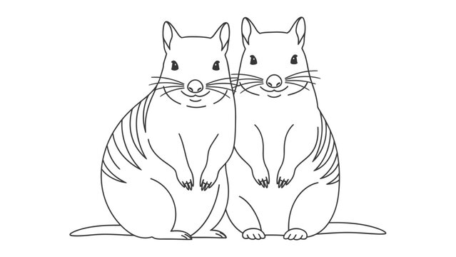 Numbat Duo: A charming duo of numbat illustrated in monochromatic strokes. Showcasing the unique striped coat, the pair stands side-by-side, offering a glimpse into the charm of Australian wildlife.
