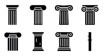 Fototapeta premium Collection of ancient architectural column designs in bold black silhouette style