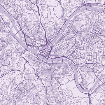 Pittsburgh City Map Sophisticated Geometric Urban Topography Featuring Meticulous Linework and Balanced Composition in a Timeless Minimalist Soft Lavender Blueprint Aesthetic for Industrial Home.