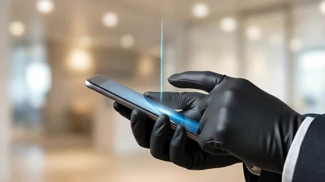 Businessman holding smartphone with digital smart home interface. Modern technology for residential property control. Concept of house automation, mobile app development and internet of things.
