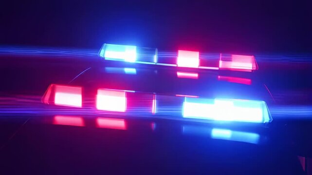 Flashing police lights in a dark environment. Emergency response and law enforcement signaling for attention and urgency