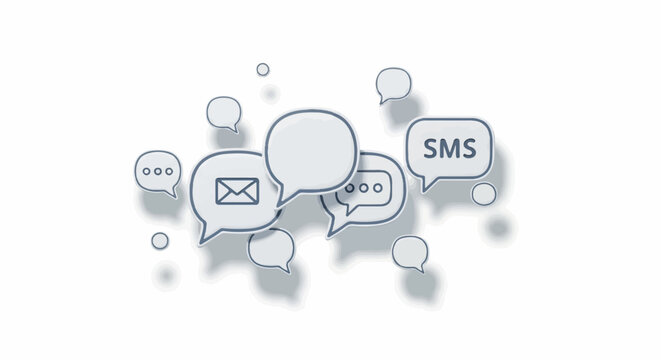 Communication icons with speech bubbles for messaging, email, and SMS