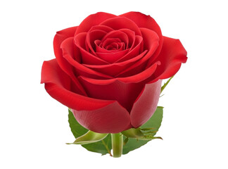 Red rose bloom viewed from above isolated PNG on pure  treatment on transparent background. 