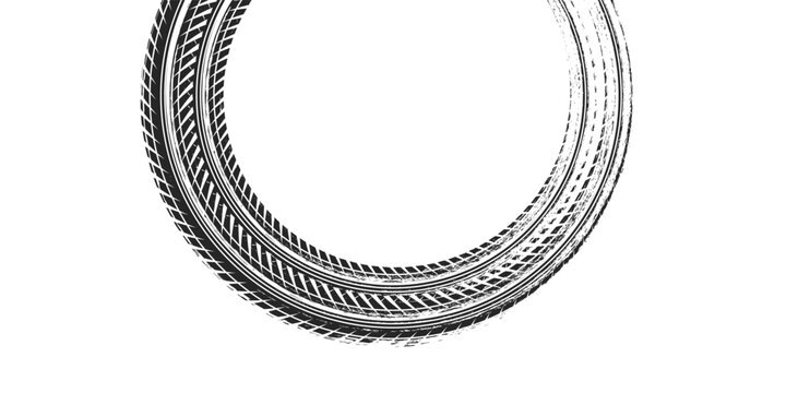 Auto tire tread grunge element. Car and motorcycle tire pattern, wheel tyre tread track. Black tyre print.