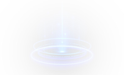 Fototapeta premium Futuristic teleport stage with luminous blue rings and holographic glow. Radiant beam creates a magical sci-fi transport effect. Transparent PNG element for digital game design.