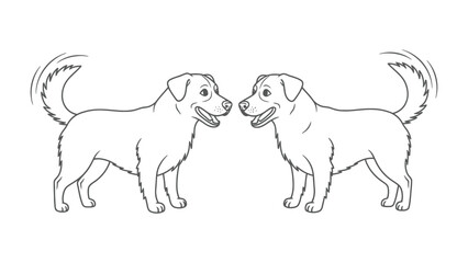Fototapeta premium Mirror Dogs: Two identical dog sketch, mirrored, facing each other with wagging tail in symmetrical composition.