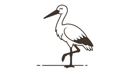 Fototapeta premium Stork Illustration: A charming illustrated stork gracefully stands, evoking a sense of calm and gentle nature.