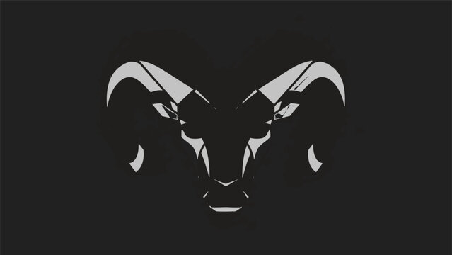 Ram Head Silhouette Emblem on Dark Background.