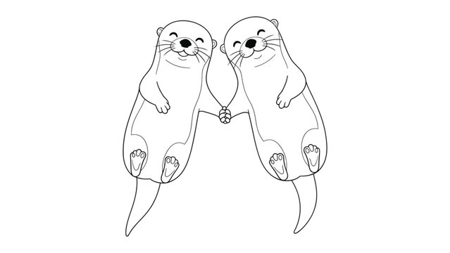Two Cute Otters Holding Hands in a Heart Shape: A charming illustration depicting two adorable otters with smiling faces, holding hands in a way that forms a heart shape.