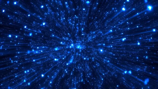Dynamic blue light particles moving through space. Represents the concept of speed, technology, and digital innovation