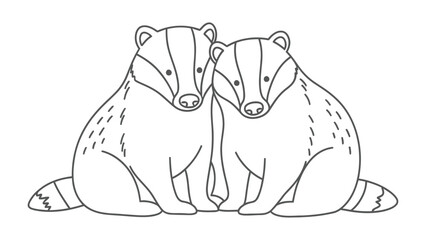 Pair of Badgers Line Art: A charming line art illustration depicts a pair of badgers, showcasing their distinctive markings and endearing nature. © mstmahmuda
