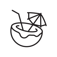 Minimal coconut drink line icon representing tropical beverages, summer cocktails and beach refreshments.