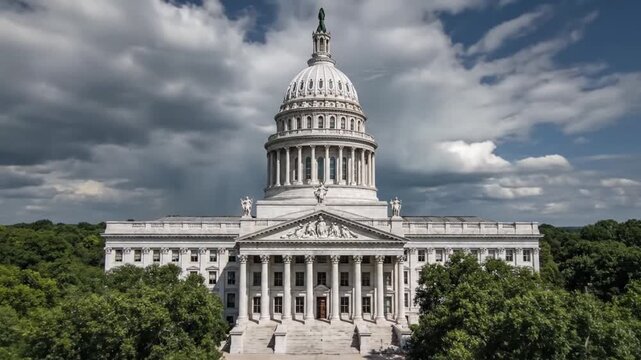 United States Capitol Building with majestic dome under dramatic cloudy sky