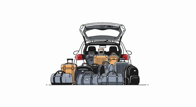Packed car trunk full of luggage, ready for travel
