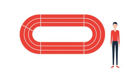 Red athletics running track oval top view vector with male character scale