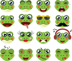 Fototapeta premium Collection of Cute Green Frog Character Emoticons and Expressions