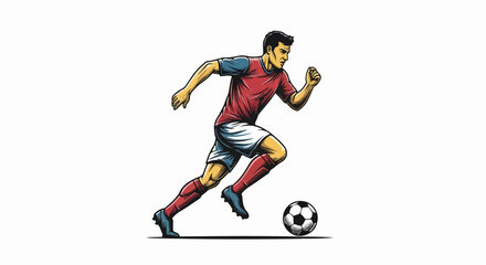 Obraz premium Athletic man dribbling a soccer ball with determined focus, mid-run