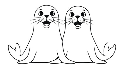 Obraz premium Playful Seal Duo: Two adorable seals share a moment of joy, their happy expressions and sleek outlines bringing a touch of marine cheerfulness to any project.