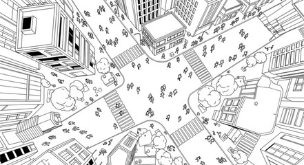 Aerial Perspective of a Bustling City Square with Pedestrians. © Boti