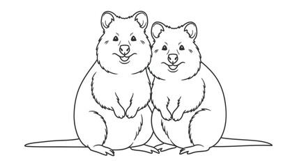Fototapeta premium Smiling Quokkas: Charming line art features two cheerful quokkas, their smiles radiating warmth and friendliness. Perfect for conveying joy and positivity.